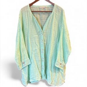 Soft Surroundings Button-up Women’s Flowy Mint Green Tunic Top size 1X